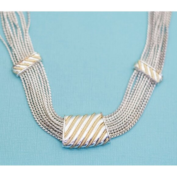 Vintage Silver Tone Multi Chains Choker Necklace 16 inch - E34 - Picture 1 of 3
